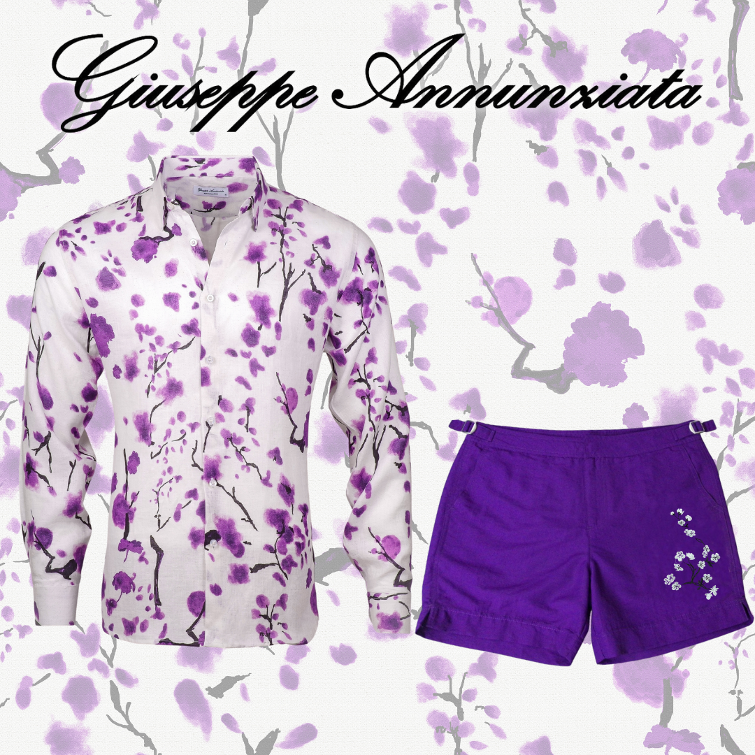 Cherry Blossom Embroidered Swim Suit Purple