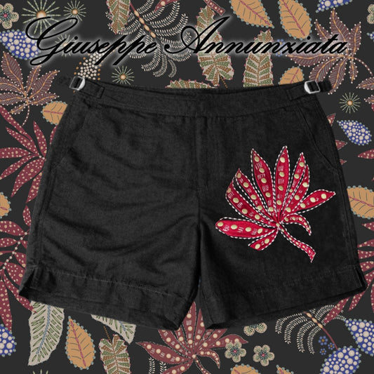 Abstract Leaves Embroidered Swim Suit Black