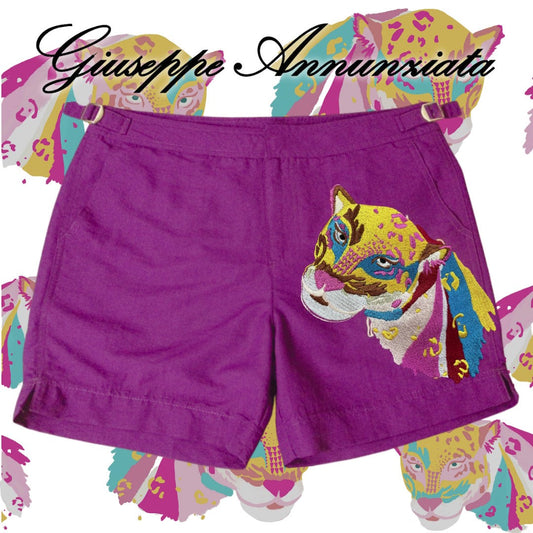Panther Embroidered Swim Suit Fuchsia