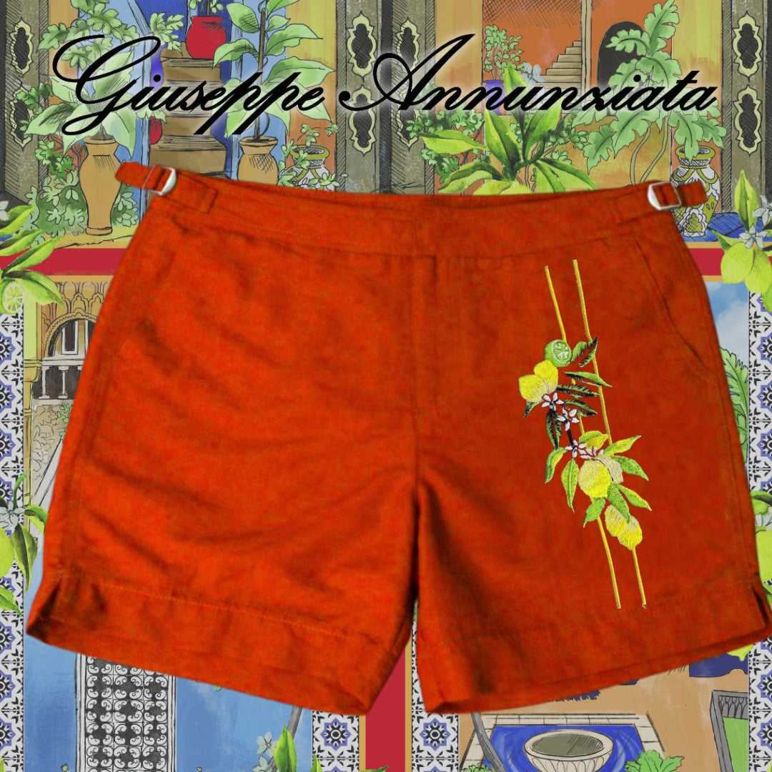 Sicily Lemon Embroidered Swim Suit Orange