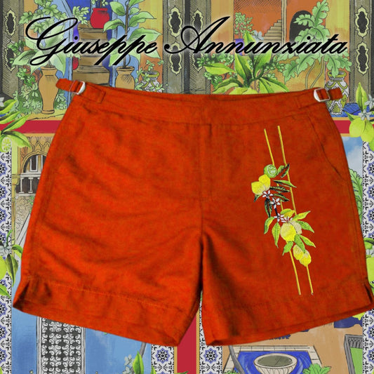 Sicily Lemon Embroidered Swim Suit Orange