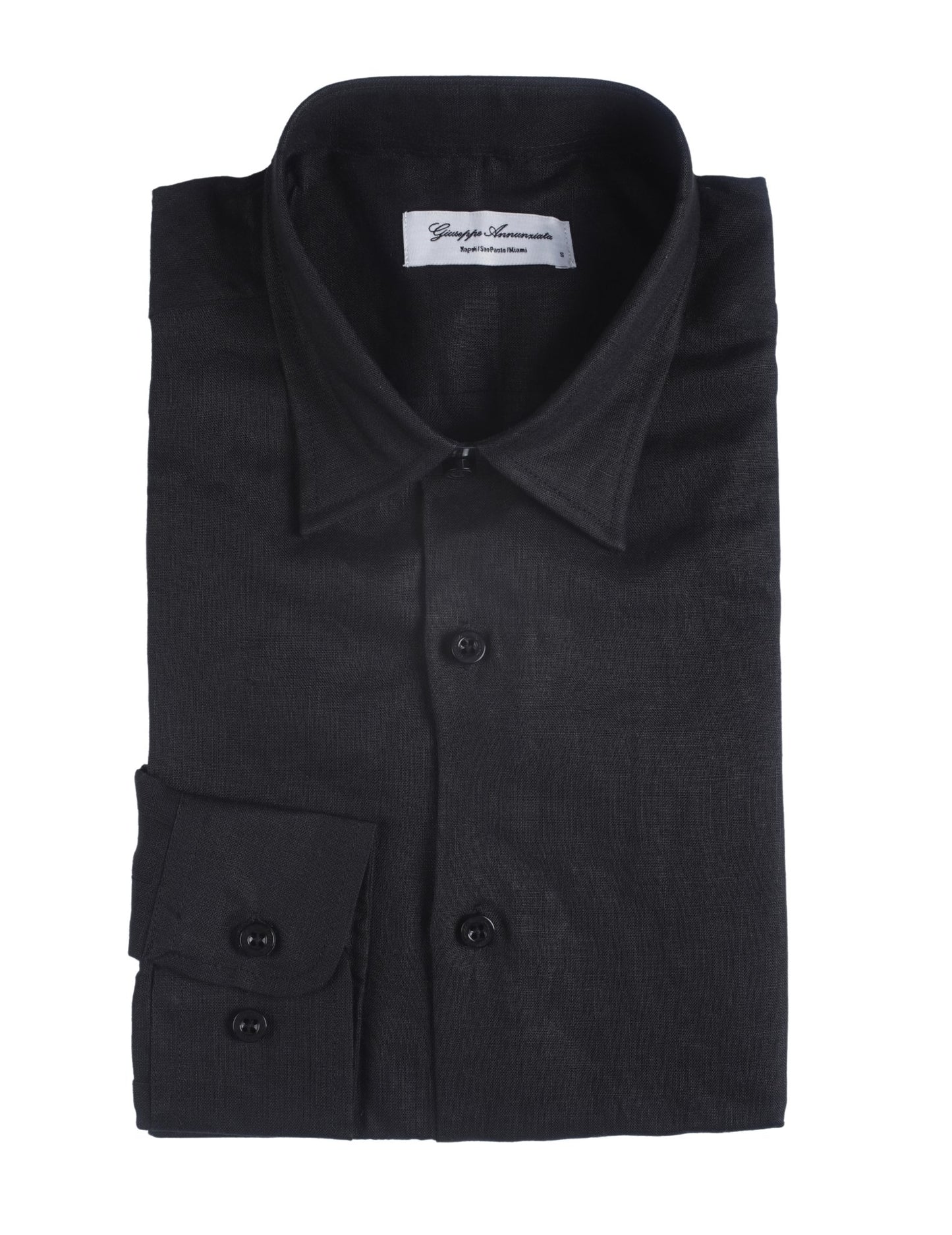 Black solid Color Pure linen shirt - Giuseppe Annunziata