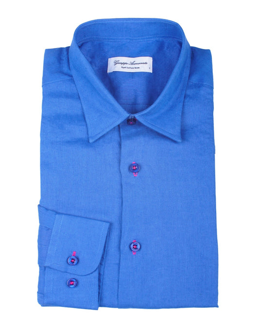 Bluette solid Color Pure linen shirt - Giuseppe Annunziata