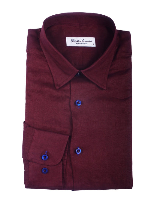 Burgundy solid Color Pure linen shirt - Giuseppe Annunziata