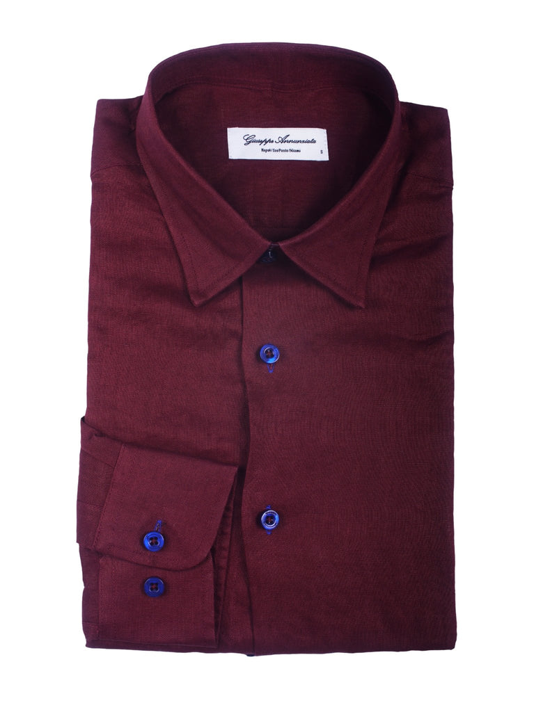 Burgundy solid Color Pure linen shirt by Giuseppe Annunziata