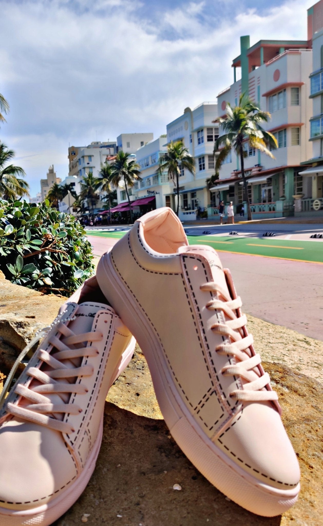 Leather Stitches Sneaker Pale Pink and Black - Giuseppe Annunziata