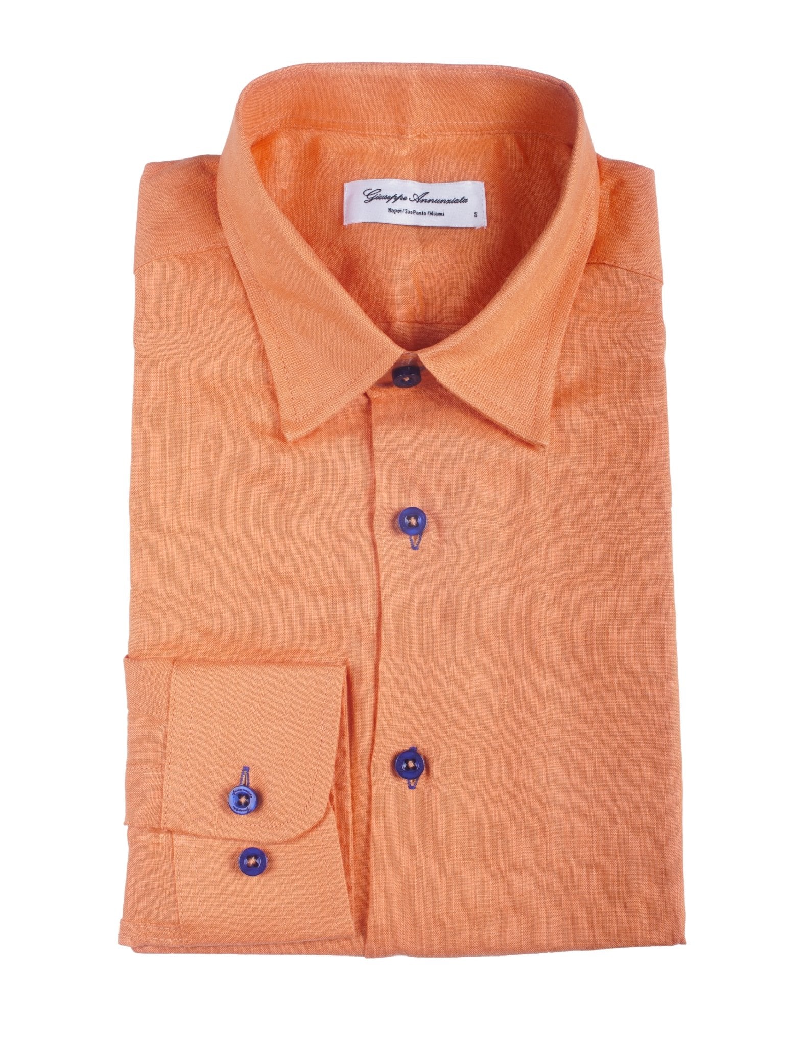 Orange solid Color Pure linen shirt - Giuseppe Annunziata