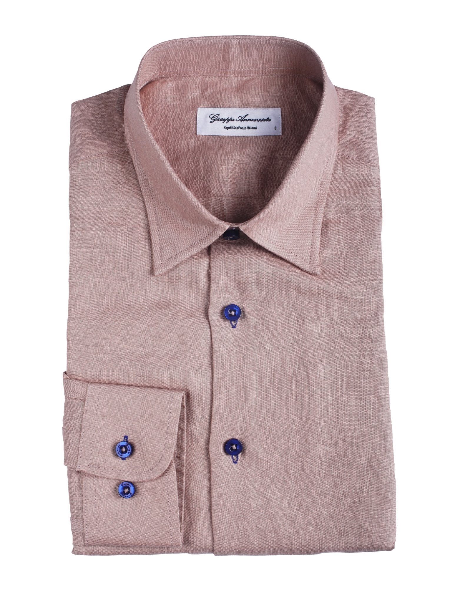 Pale Pink solid Color Pure linen shirt - Giuseppe Annunziata