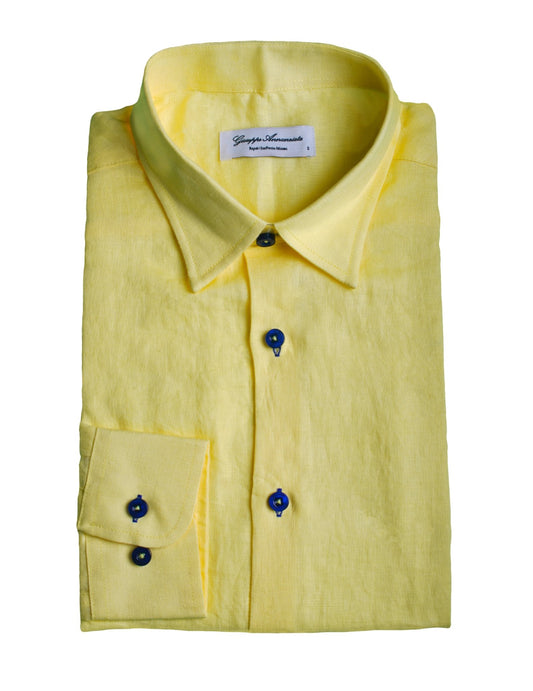 Yellow solid Color Pure linen shirt - Giuseppe Annunziata
